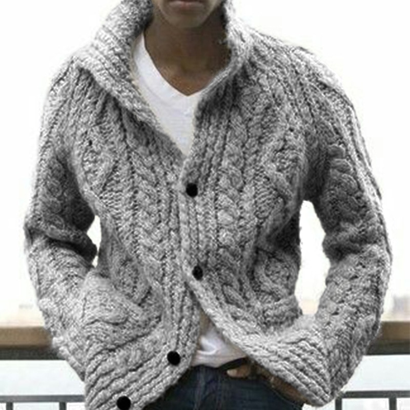 해외]솔리드 컬러 레트로 스웨터 남성 싱글 단추 니트 아웃웨어 상의, 느슨한 플러스 사이즈, 가을 겨울